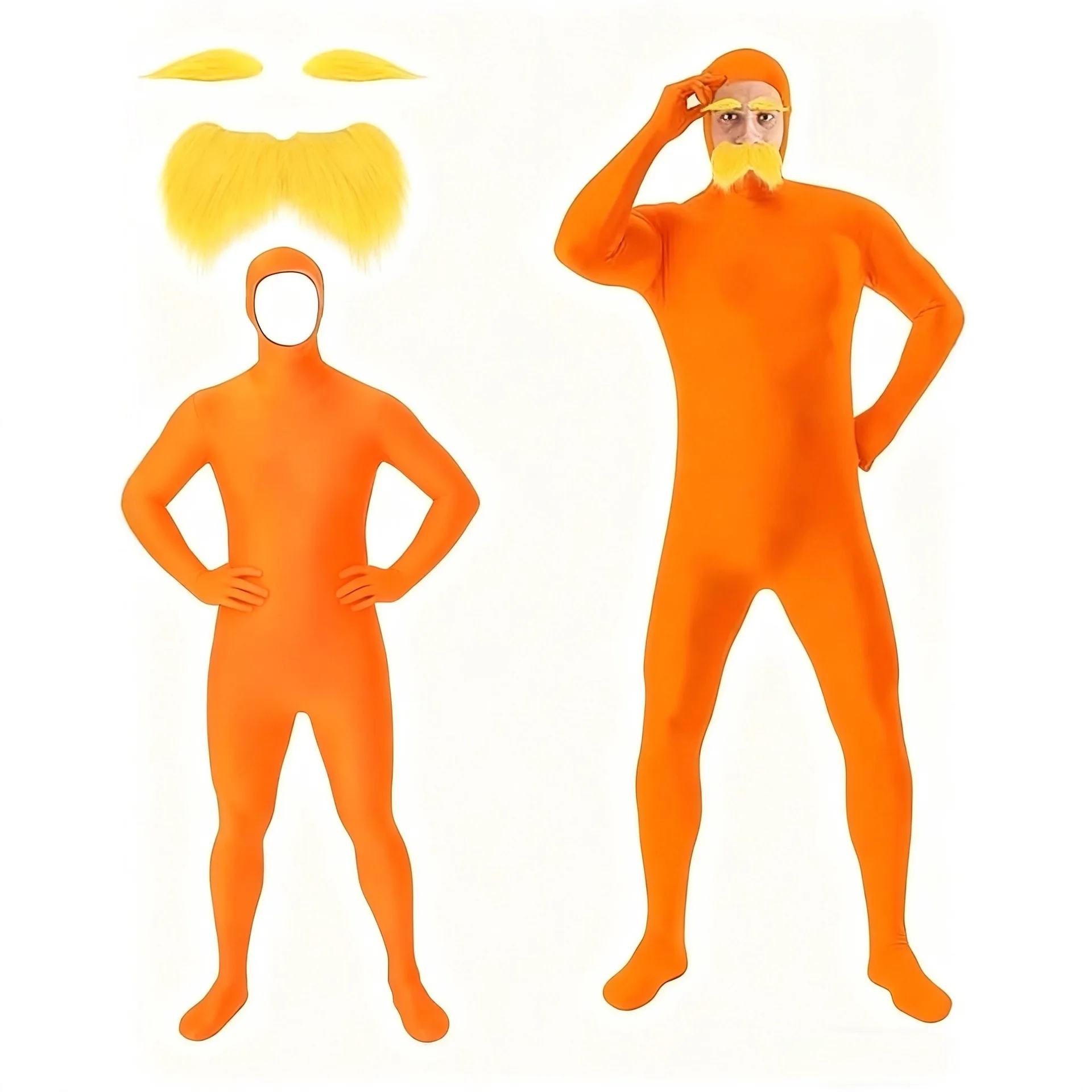 Orange Style Full Jumpsuit Halloween Masquerade Party Costume Complete Set with Yellow Beard and for Adult Role Play Photo