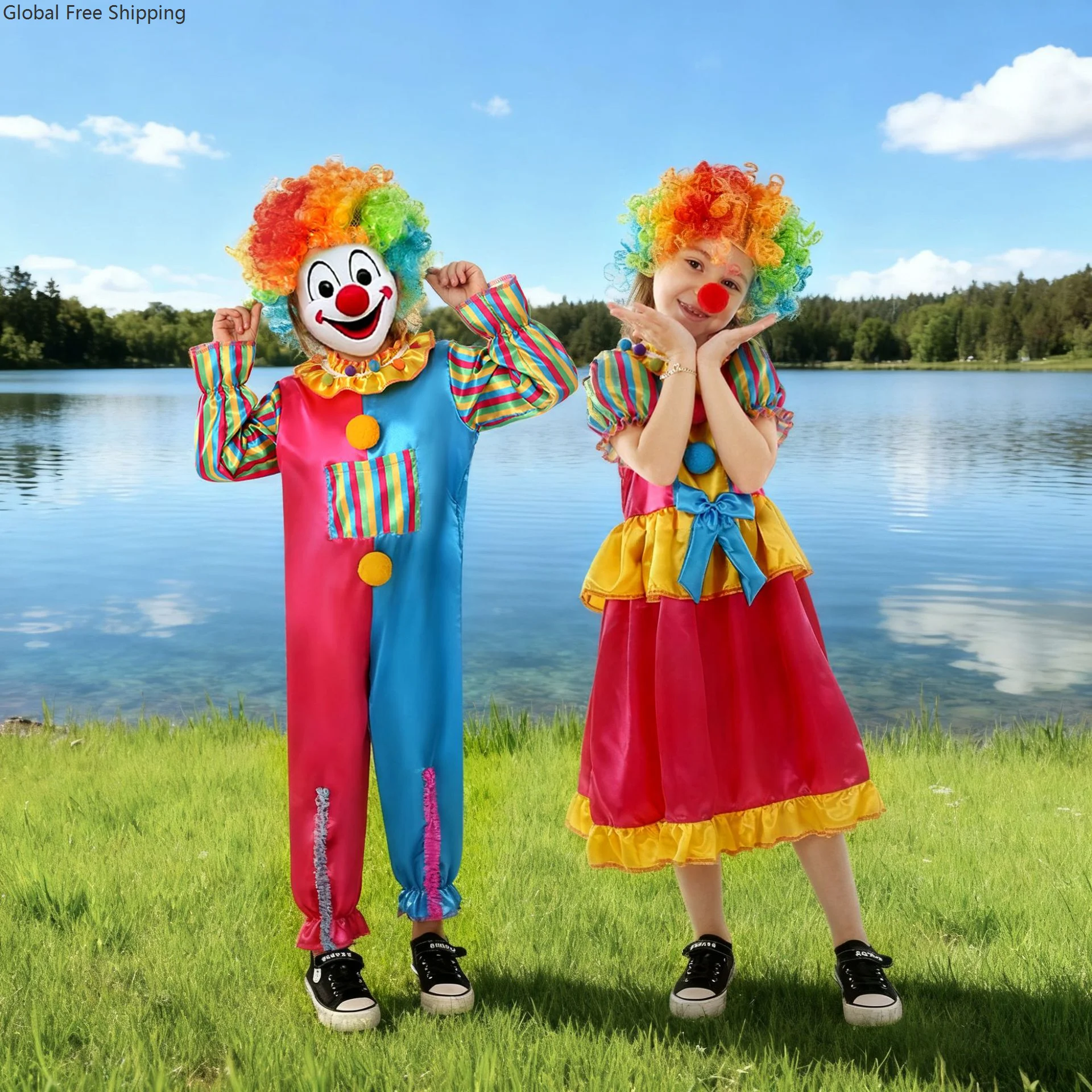 

Halloween Carnival Girls' Costume Dresses Boys' Circus Clown Role-playing Costumes Stage Performance Funny Party Clown Set 2026