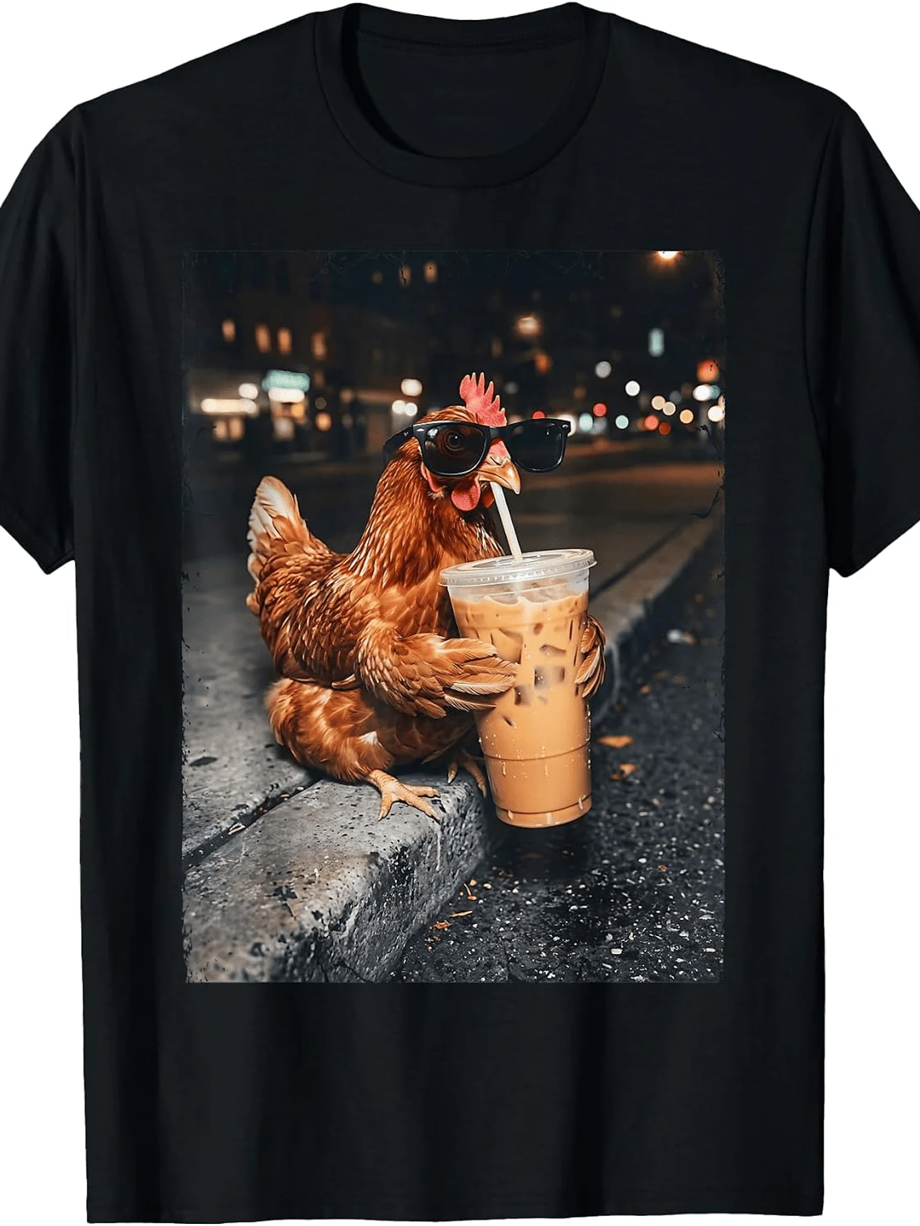 Ice Coffee Chicken Rooster Night Market Cool Chicken T-shirt Fun T-shirt Fashionable Printed  Fashion Enthusiasts Ideal Choice