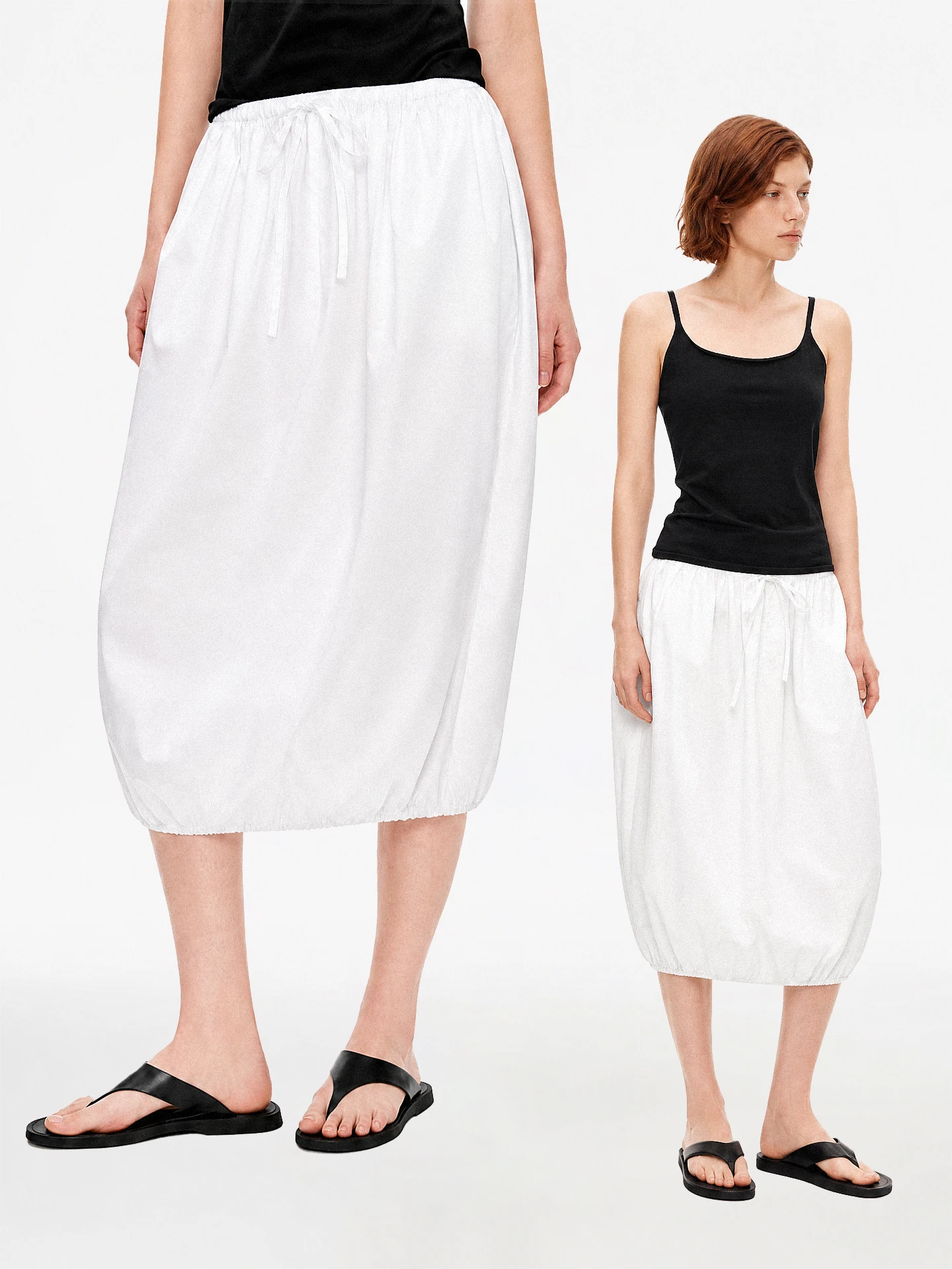 TDDP Elastic Waist Balloon Skirt Mid-Length Women's Fashion Summer Loose Slimming Cotton Citywalk Hand Ironed Pleats