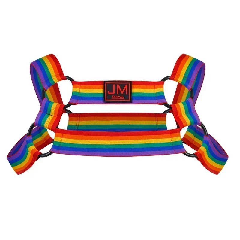 Rainbow Men Bondage Body Chest Harness Costume Male Elastic Strap Gay Lingerie Halter Neck Nightclub Hombre Hollow LGBT Clothing