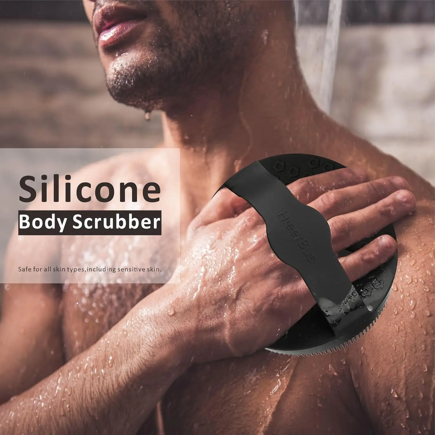 Silicone Body Scrubber Shower Brush 2 Counts,Exfoliating Body Brush with Non-Slip Strap-Effective Showering Exfoliation Massage