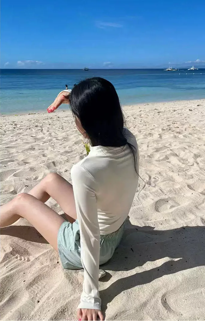 Koreanischer Stil Teenager Dreiteiliger Bikini mit Langarm-Überzug und Shorts Damen Badeanzug Strandurlaub Konservativer Badeanzug – Detail 10