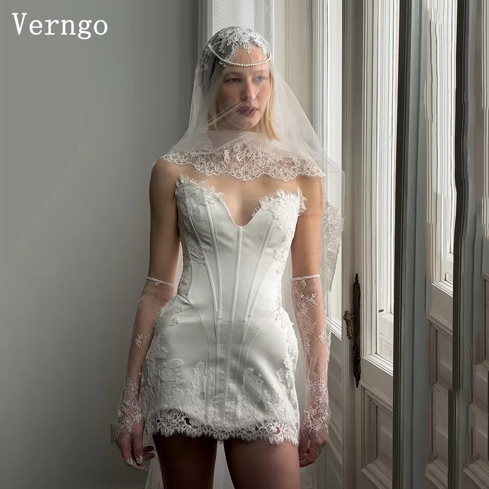 

Verngo Elegant Mini Lace Wedding Dress Sweetheart A Line Bone Short Bridal Gowns Women Simple Prom Gown Bride Custmized
