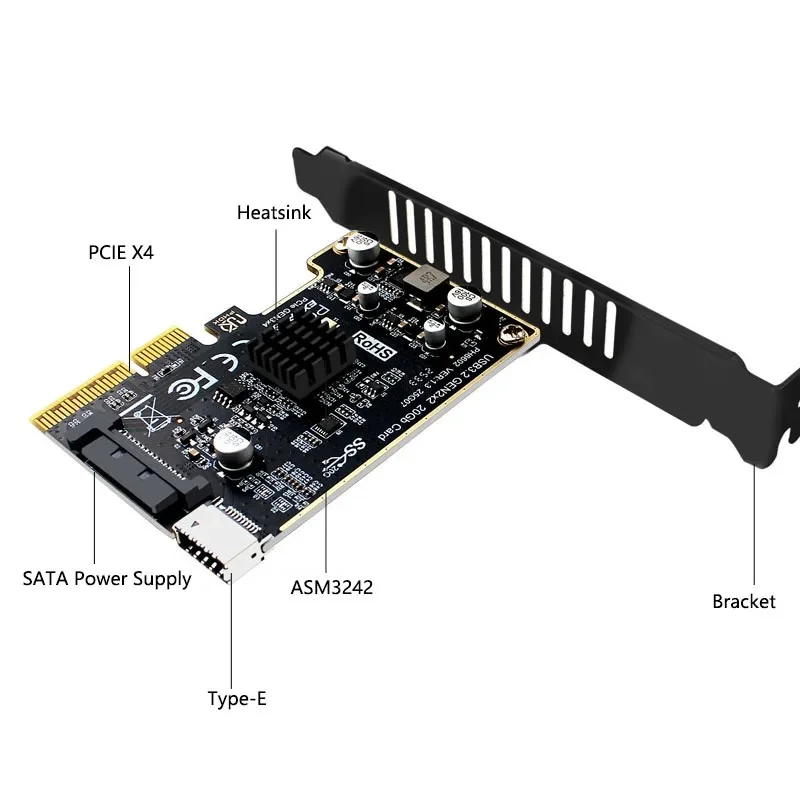 

PCIE to USB 3.0 Expansion Card 5Gpbs Type E Converter Front Panel PCI Express 1x 4X 8X 16X to 19P 20PIN Type C Mount Adapter