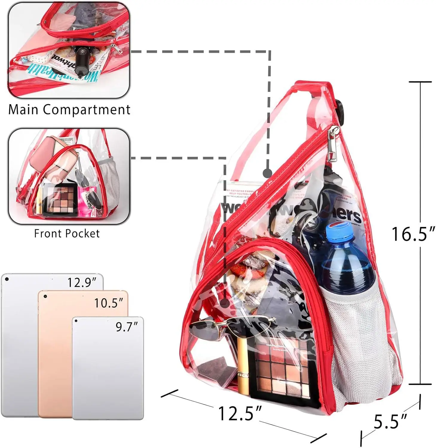 HULISEN Clear Sling Bag, Clear Bag Stadium Approved, Transparent Shoulder Crossbody Backpack Chest Casual Daypack