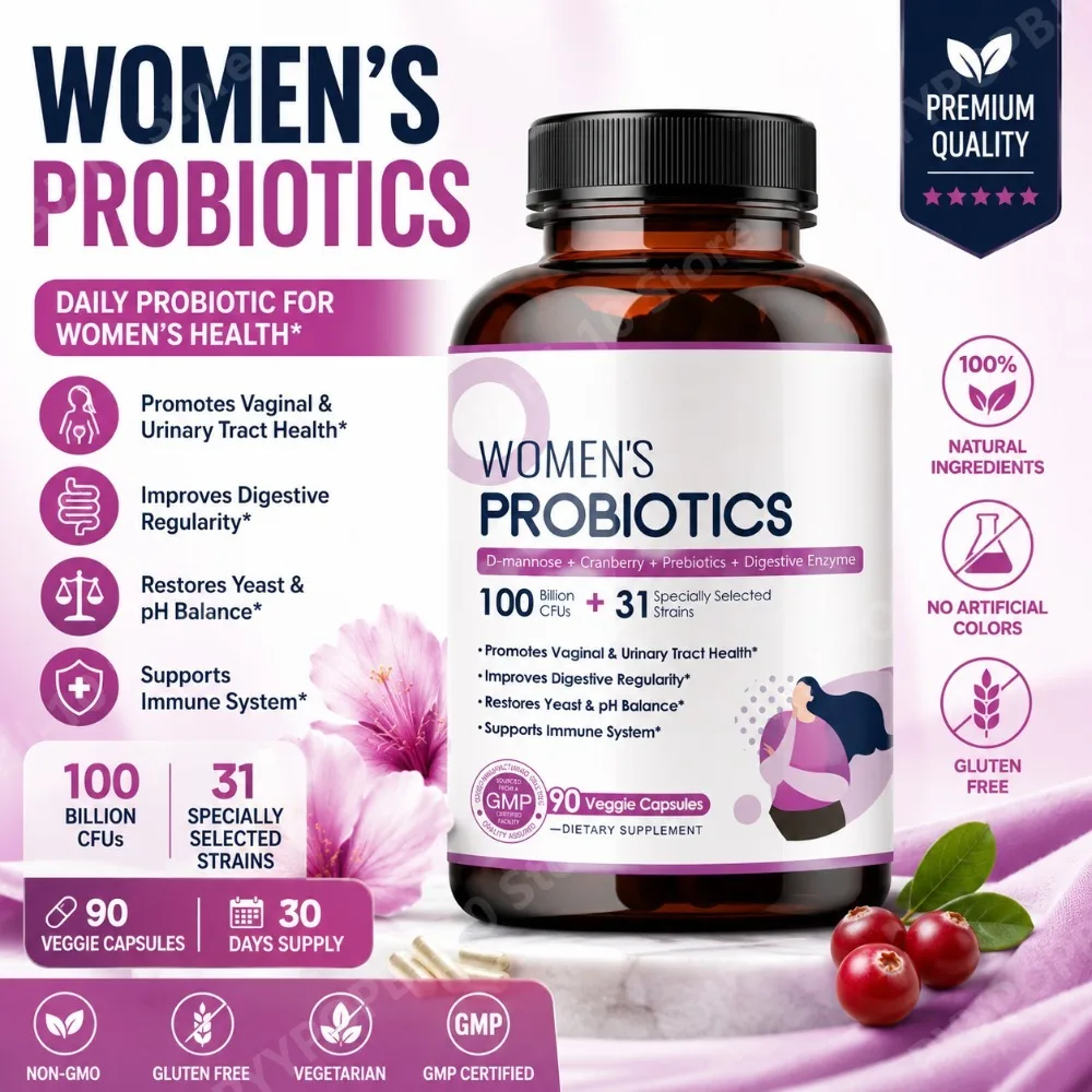

100 Billion CFU of Female Probiotics Containing Digestive Enzymes and Prebiotics Vaginal Probiotics Containing Cranberries
