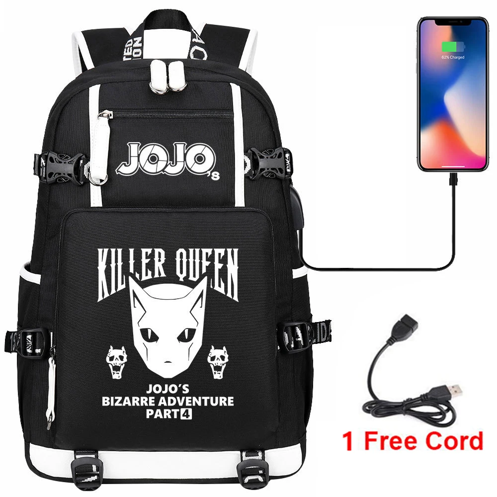 Jojo Bizarre Adventure Backpack with USB Charging Port Kids Anime Bookbag Men\'s School Bag Mochila