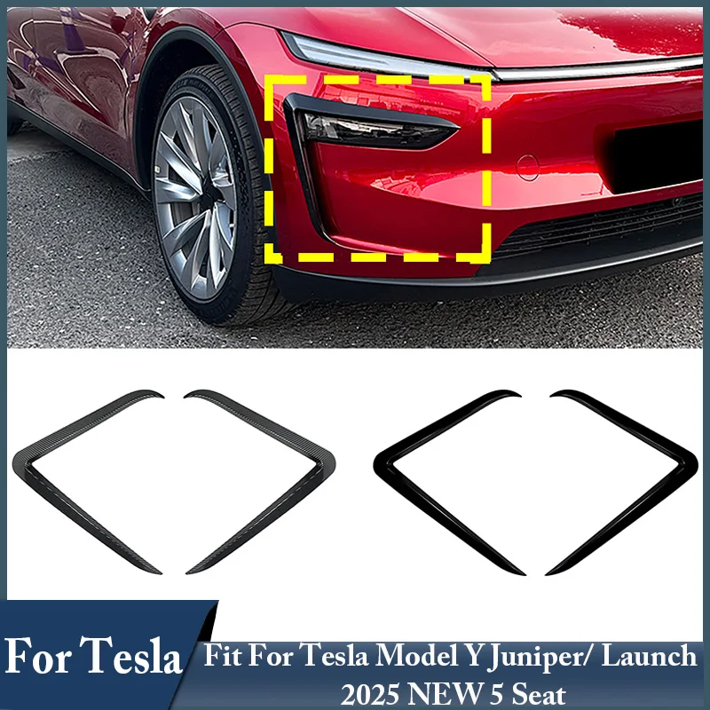 

2Pcs/Pair Front Fog Light Lamp Shell Car Accessories Air Knife Grille Trim Fit For Tesla Model Y Juniper/ Launch 2025 NEW 5 Seat