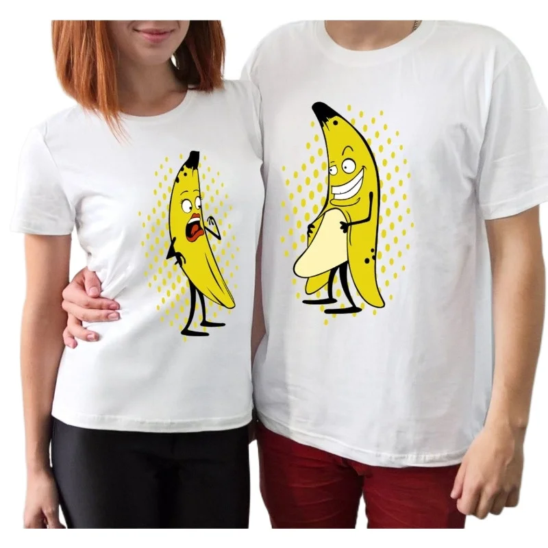 Banana Strip Funny Couple Print Top Summer Crewneck Casual Wear Humorous Joke Hipster Tshirt Couple Casual T-shirt Street Wear