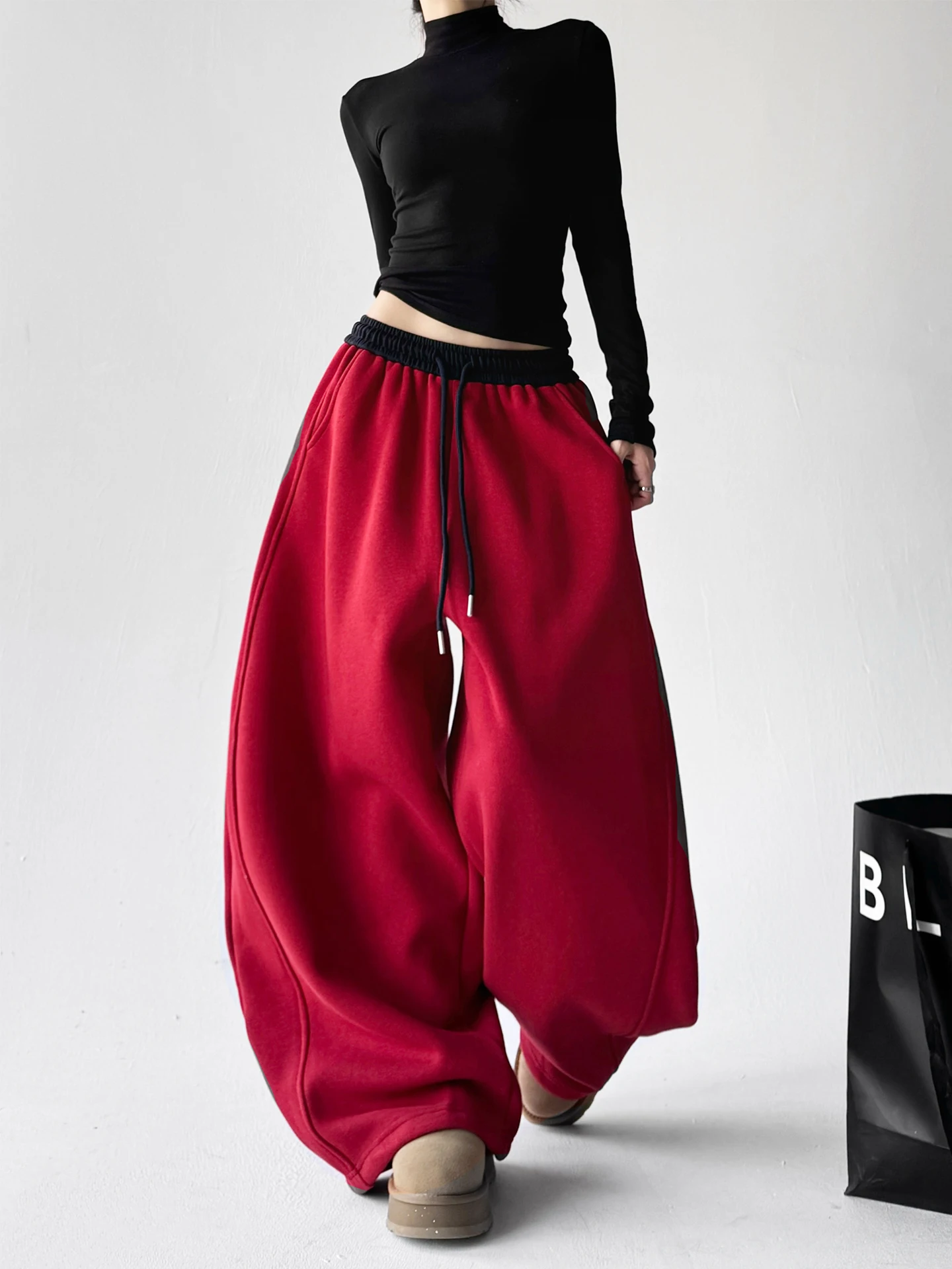 Taille haute Fce doublé jambe large pantalon de sport couleur américaine Blo Design pantalon décontracté pour les femmes automne hiver nouveau Sle