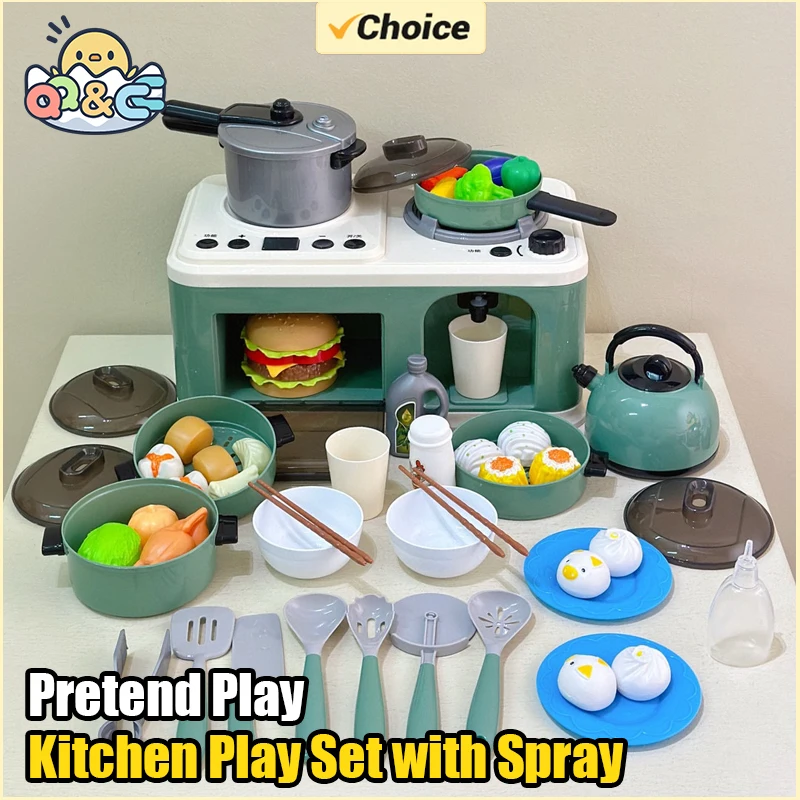 مجموعة ألعاب المطبخ مع رذاذ لعب التظاهر لمرحلة ما قبل المدرسة لعبة ألغاز لعب الأدوار للأطفال ألعاب طهي الطعام مع موسيقى هدية عيد الميلاد للأطفال #1