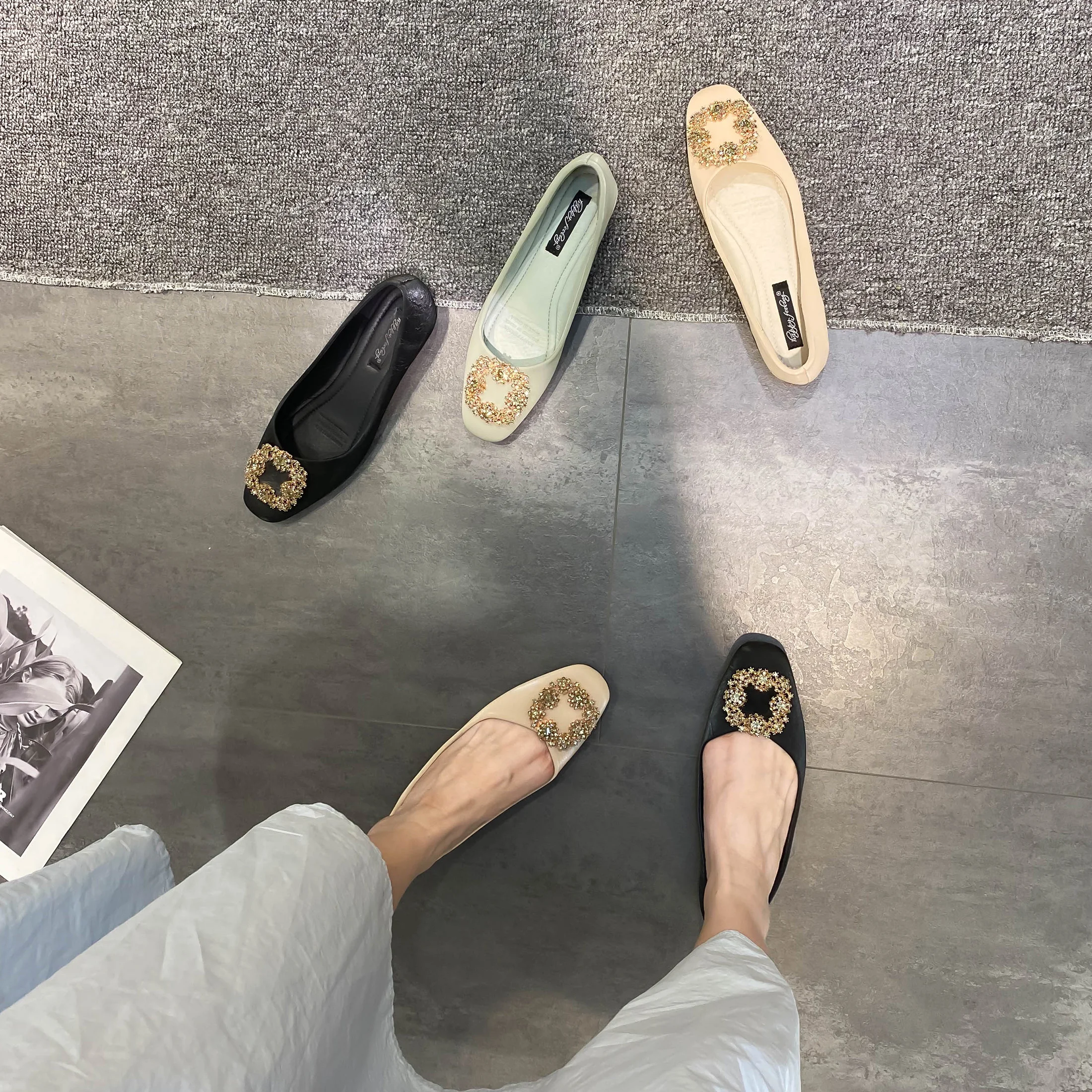 

Женские универсальные туфли на плоской подошве, черные туфли больших размеров для работы, Роскошные туфли на плоской подошве для весны и лета