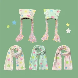 Y2k Cosplay Colored Stars Braided Beanie Hat Female Dopamine Teen Hottie Sweet Versatile Pullover Ear Protector Hat