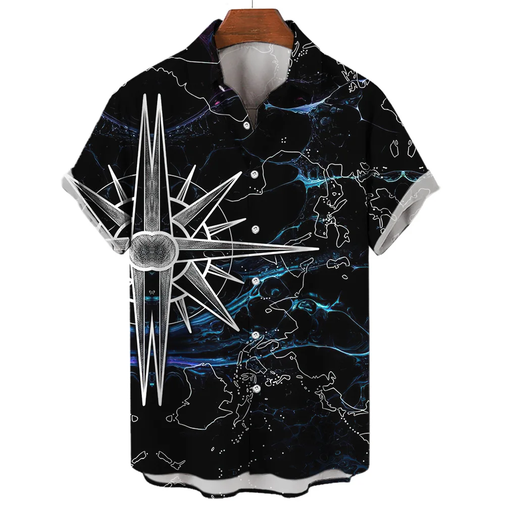 Anchor 3d Print Beach Shirts Men's Hawaiian Shirts Men's Vocation Blouses Map Lapel Shirt Cuba Camisa Men's Clothing Turn Over