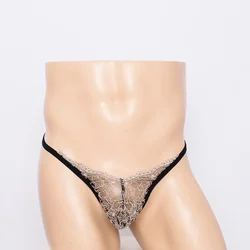 Sous-vêtements sexy en maille de dentelle pour hommes, culotte string G, slip arrière en T, culotte transparente pour homme, lingerie, caleçon