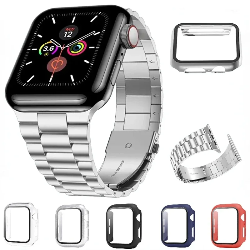 Metallband + PC-Gehäuse für Apple Watch 9 8 7 45 mm 41 mm Edelstahlarmband Armband iWatch 6 5 4 3 SE 44 mm 40 mm 42 mm 38 mm Gürtel
