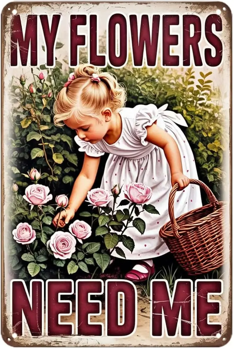 Flower Garden Tin Sign Retro Rose Botanical Art Vintage Metal Signs Wall Decor for Kitchen Bar Cafe Bedroom Home Patio Outdoor G