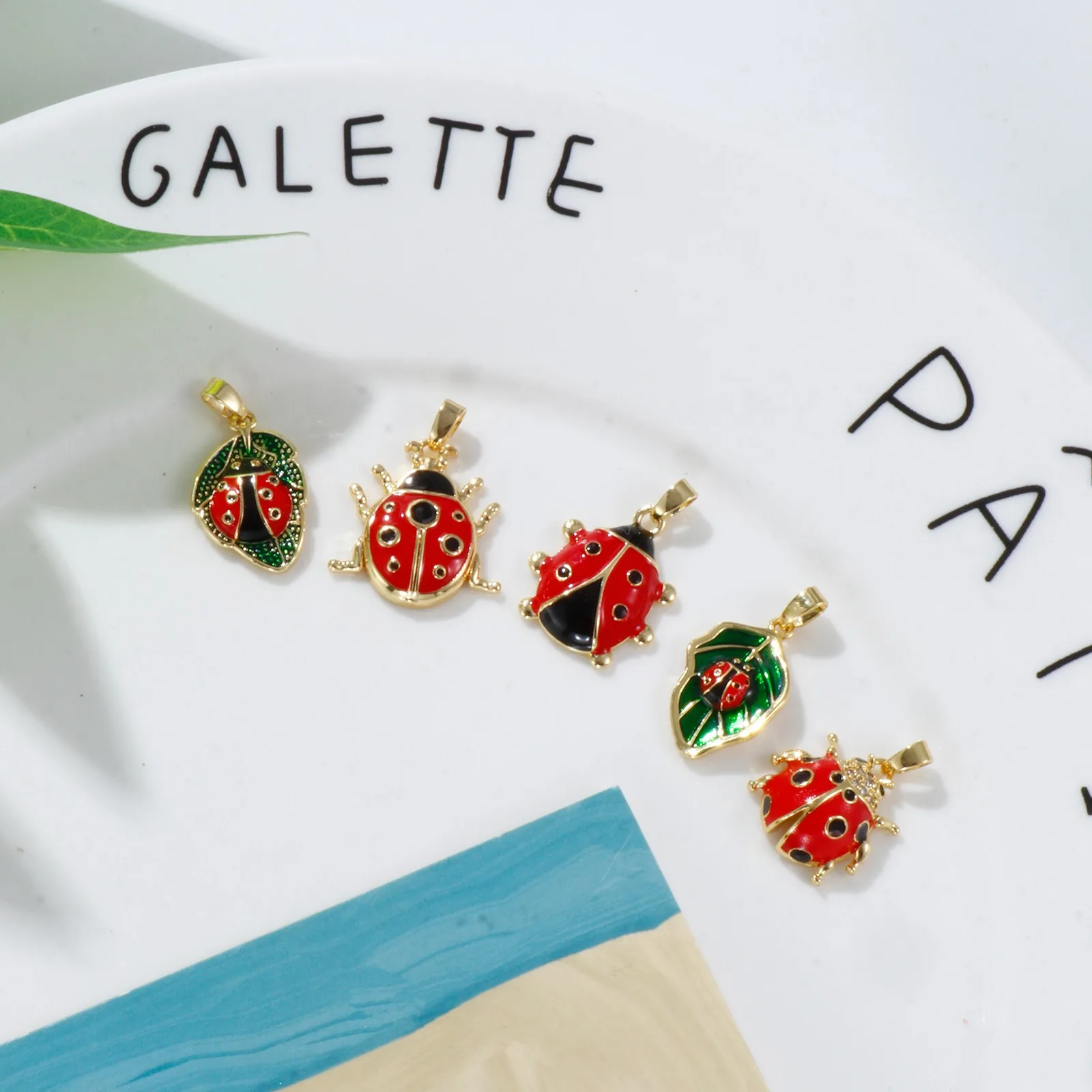 2 PCs Insect Brass Charm Pendant Gold Plated Red Ladybug Animal Enamel Pendants Earrings Necklace Findings for Women Gift image 6