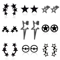 Fashion Simple Small Star Black Stud Earrings For Women Piercing Ear Surgical Steel Earring Jewelry Accessories Pendientes Mujer