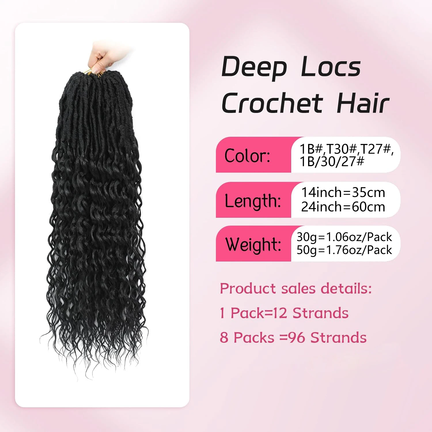 1/8 แพ็คลึก Faux Locs ผมโครเชต์นุ่ม Locs ผมโครเชต์ Pre Looped สังเคราะห์ Deep wave ผมโครเชต์สําหรับผู้หญิงสีดํา