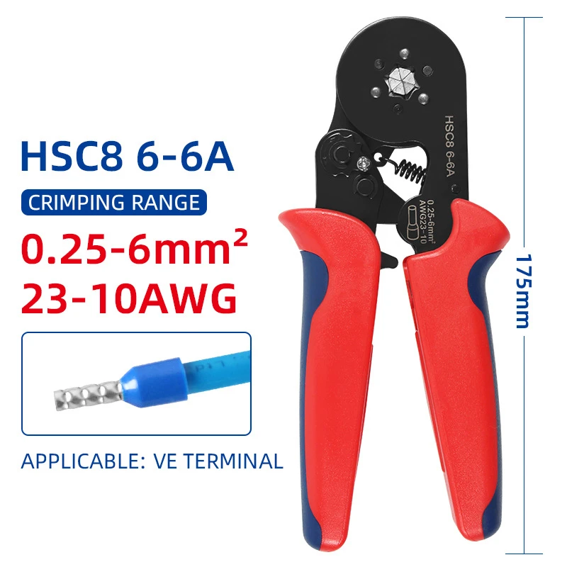 

Tubular Terminal Crimping Tools Electrical Pliers HSC8 6-6A 0.25-6mm2 Ferrule Crimp Pliers round nose European pliers Crimping