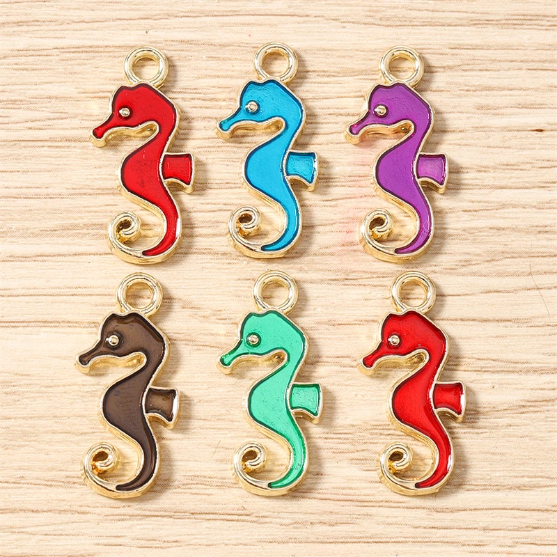 10 Stück Niedliche Meereslebewesen-Anhänger aus Emaille: Seepferdchen, Oktopus, Seestern für Schmuckherstellung, DIY-Ohrringe, Halsketten und Geschenke – Detail 8