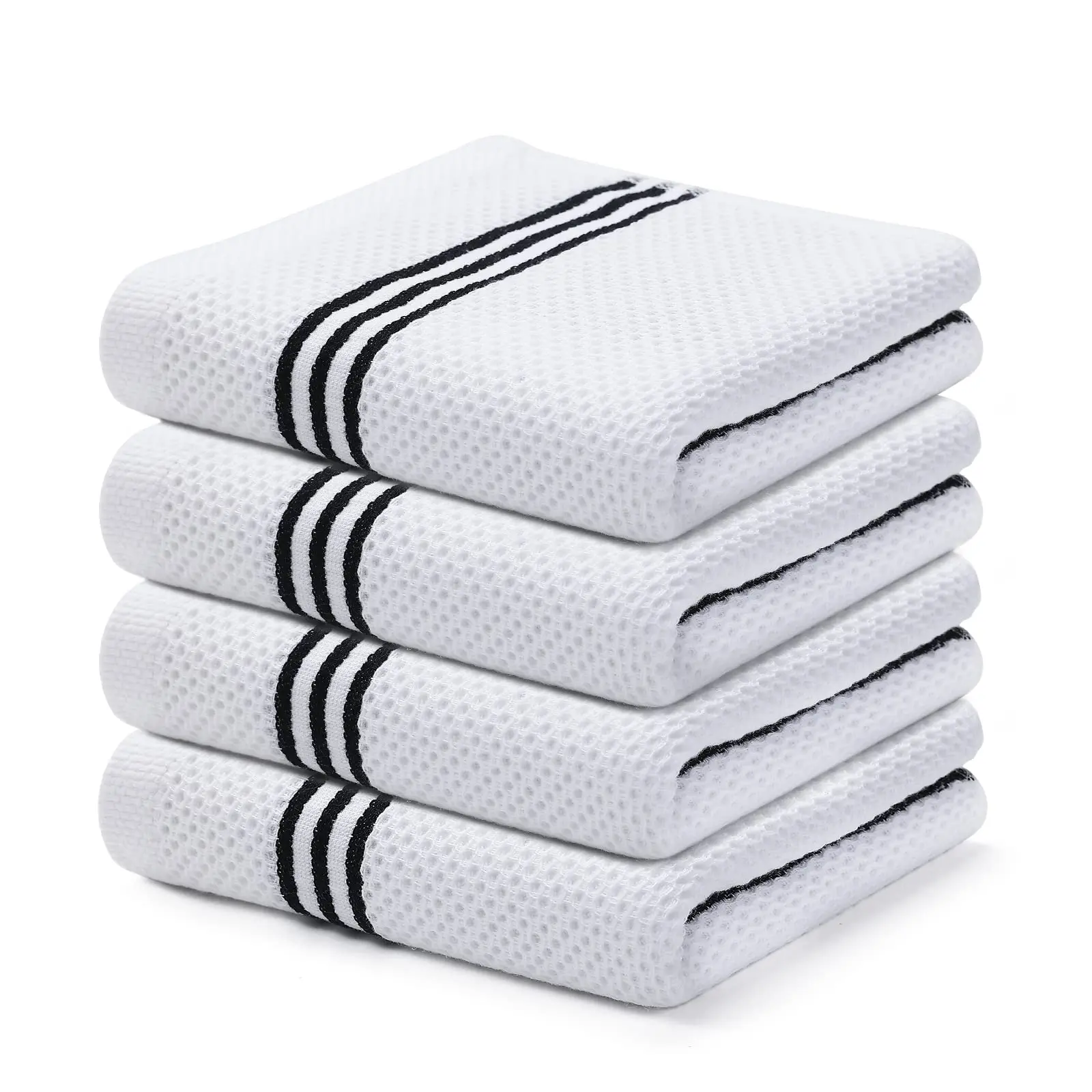 Olanly Kitchen Dish Towel Fashion Stripes Cotton Waffle Towels Super Soft and Absorbent Dish Rags Quick Drying Daily Dish Cloths