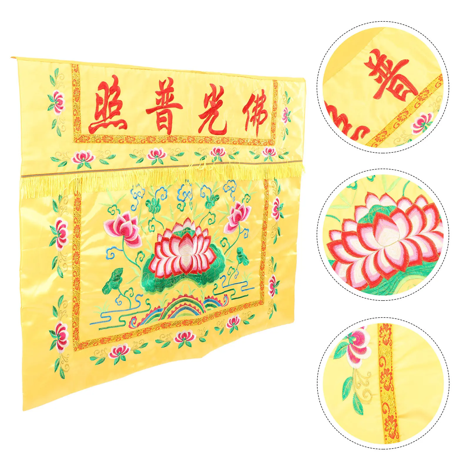 Lotus Buddhist Tablecloth – Embroidered Temple Home Decorative Table Cover for Altar and Meditation
