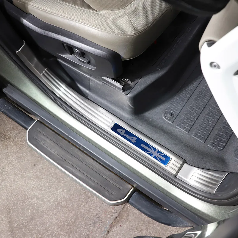 8 قطعة لاند روفر ديفندر 110 20-24 الفولاذ المقاوم للصدأ الفضة عتبة باب السيارة حماية لوحة تقليم قطع غيار السيارات الديكور حامي #5