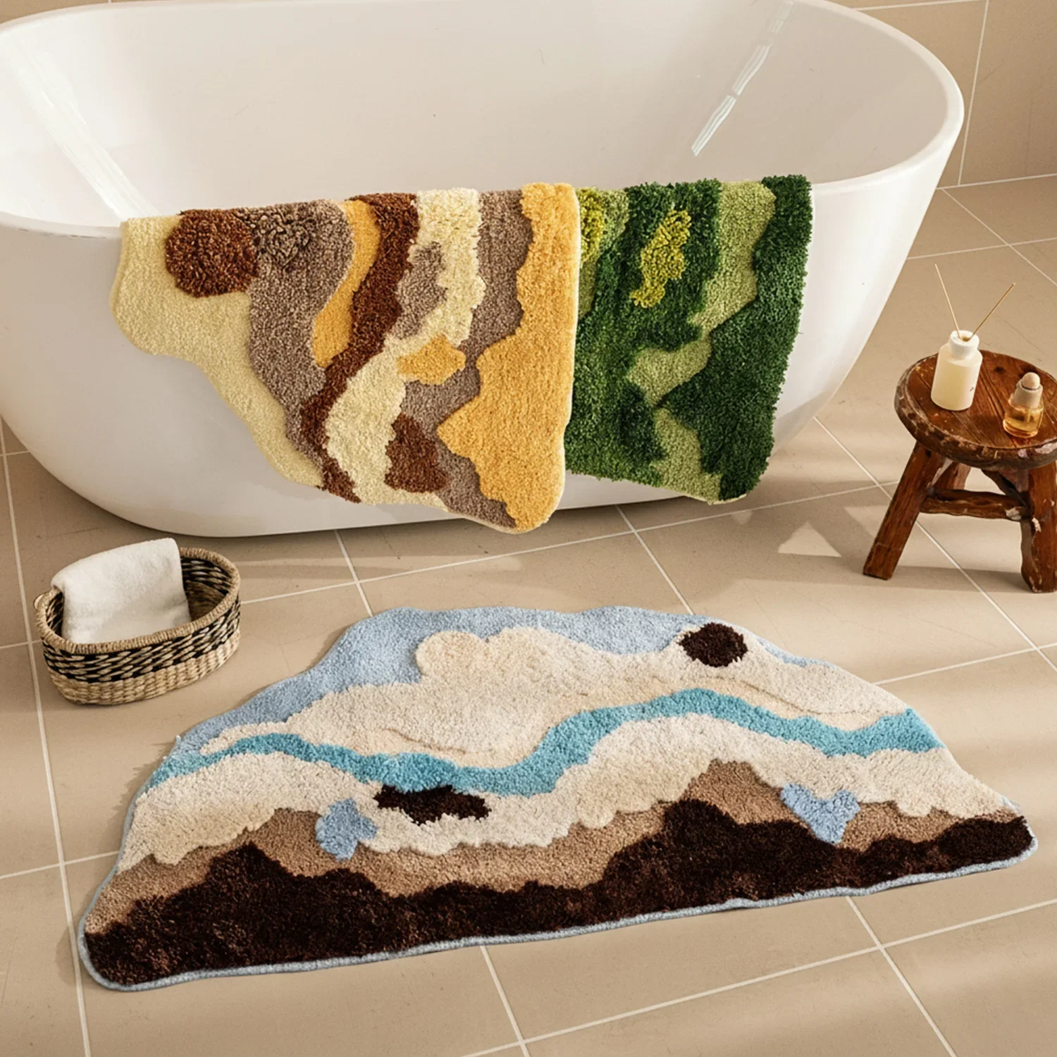 Non Slip Soft Absorbent Grass Bath Mat Washable Fluffy Home Decor Bathroom Doormat 3D Moss Tufted Rug for Bedroom Carpet