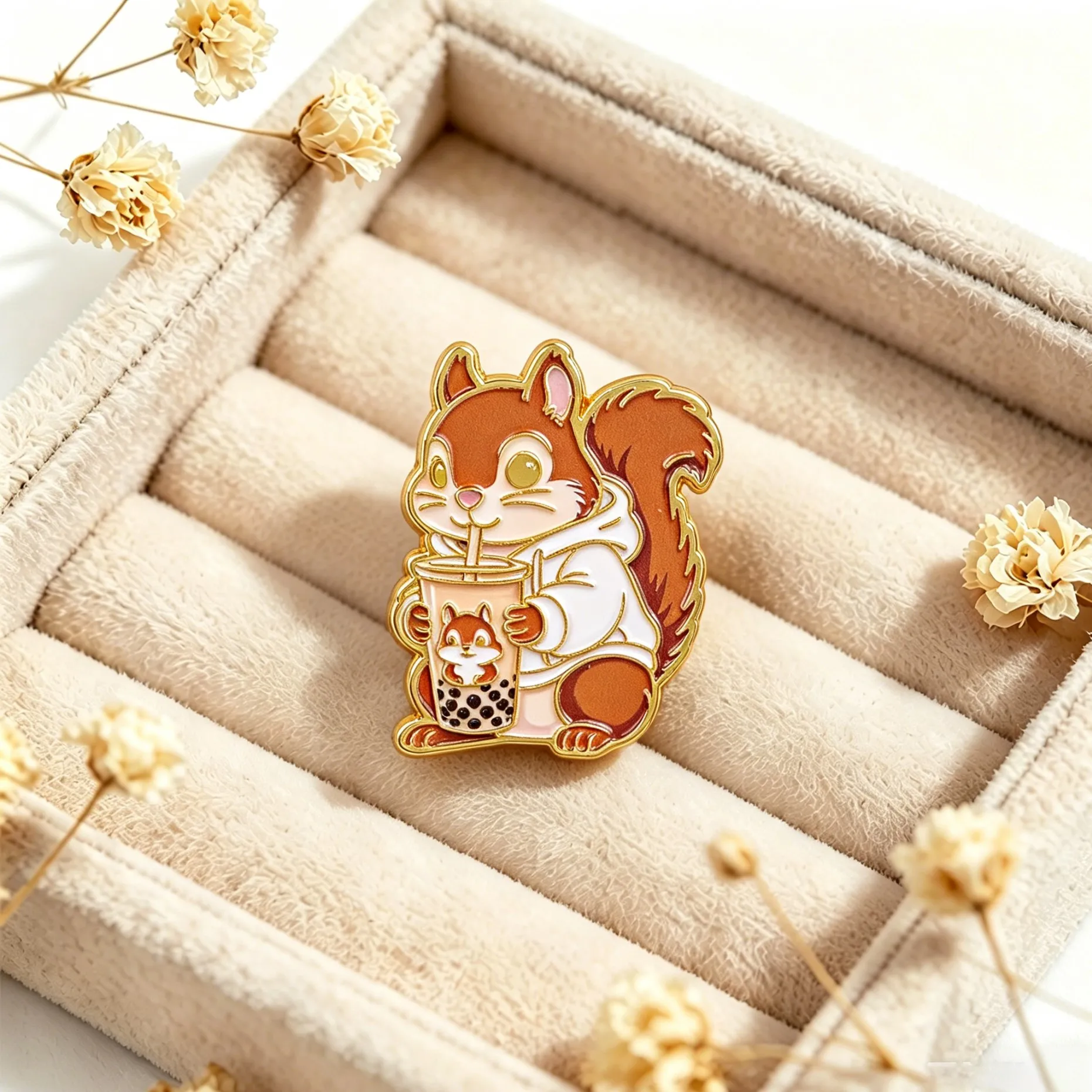 Cute Squirrel Enamel Pin Animal Milk Tea Brooch Lapel Pins Badge on Backpack Clothing Accessories Funny Jewelry Friends Gifts