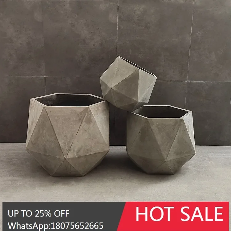 SGF Diamond-Cut Cement Floor Flower Pot Outdoor Soft Decoration Display Flower Vase