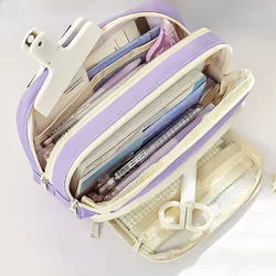 Saco de lápis de grande capacidade para meninas, casos escolares estéticos, papelaria bonito titular, Pen Case, Zipper Pouch, material escolar, roxo