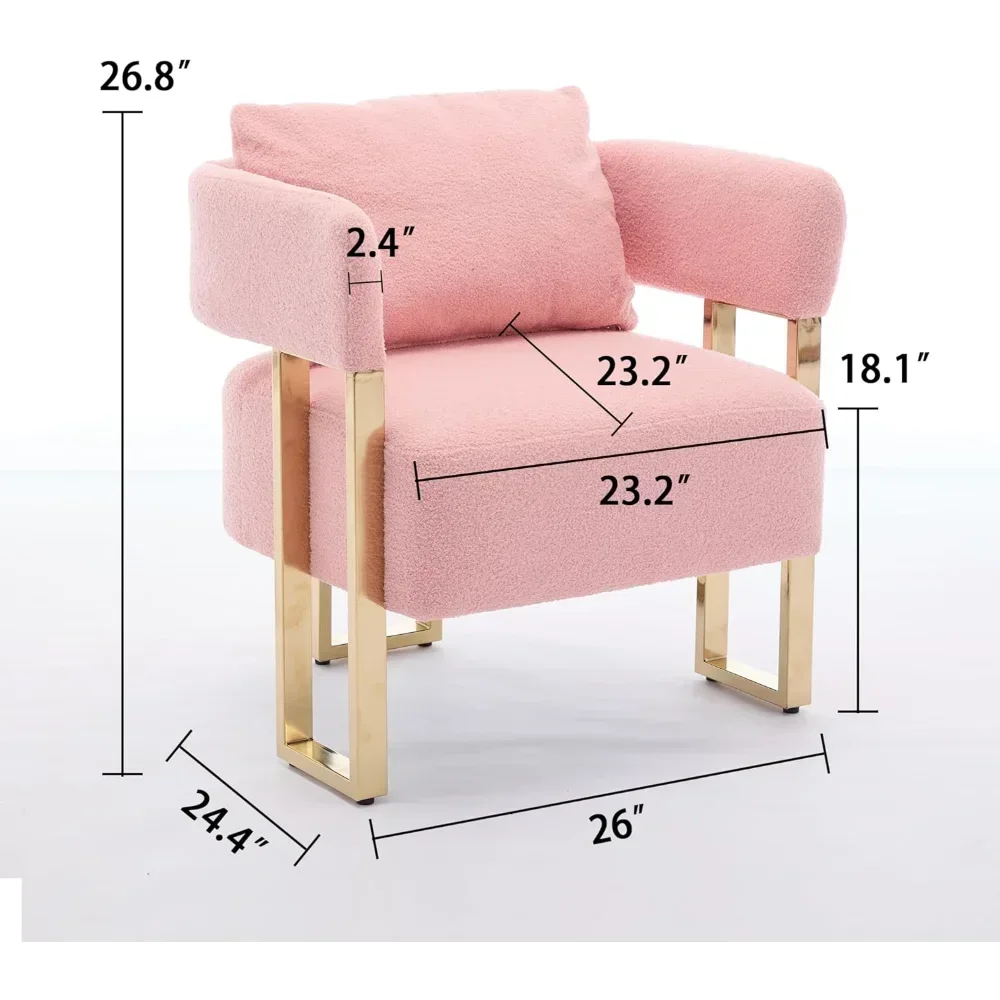 2Pcs Teddy Fabric Barrel Chairs Gold Metal Legs Modern Living Room Accent Armchairs