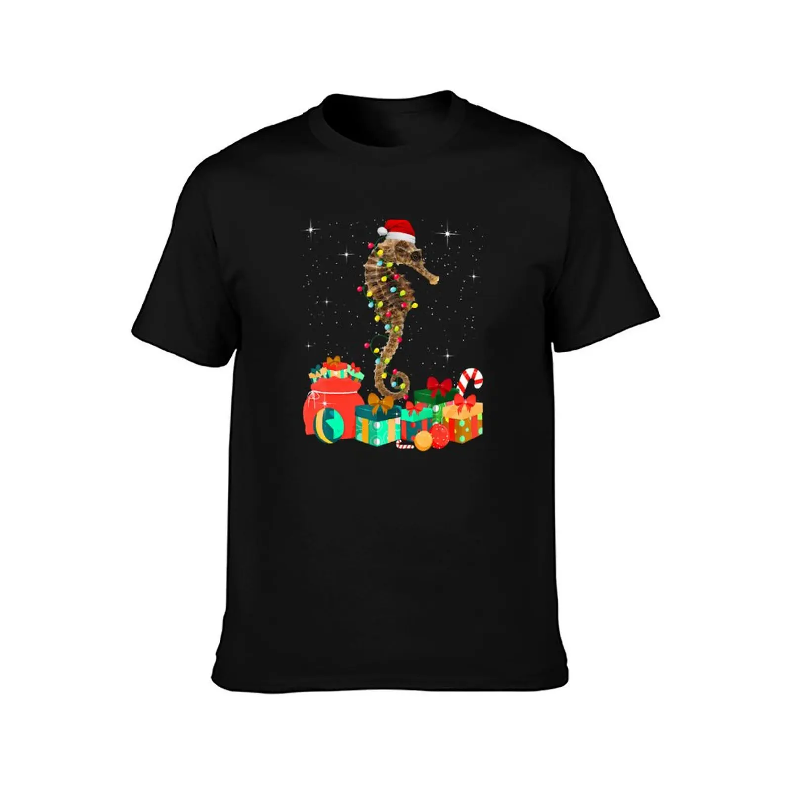 Seahorse Christmas Hat Lights Family Xmas Gift Love Animals T-Shirt Summer Sports Quick Dry T-Shirt
