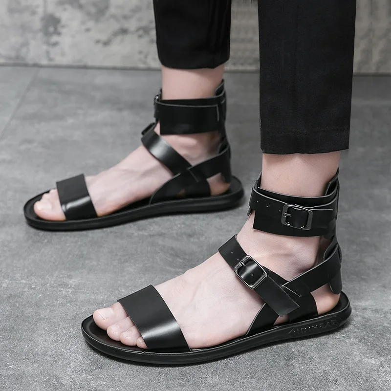 Sandals for Men High Quality Casual Leather Sandal Summer New Gladiators High Top Sandal Men Beach Flat Sandals Sandalias Hombre - Detail 1