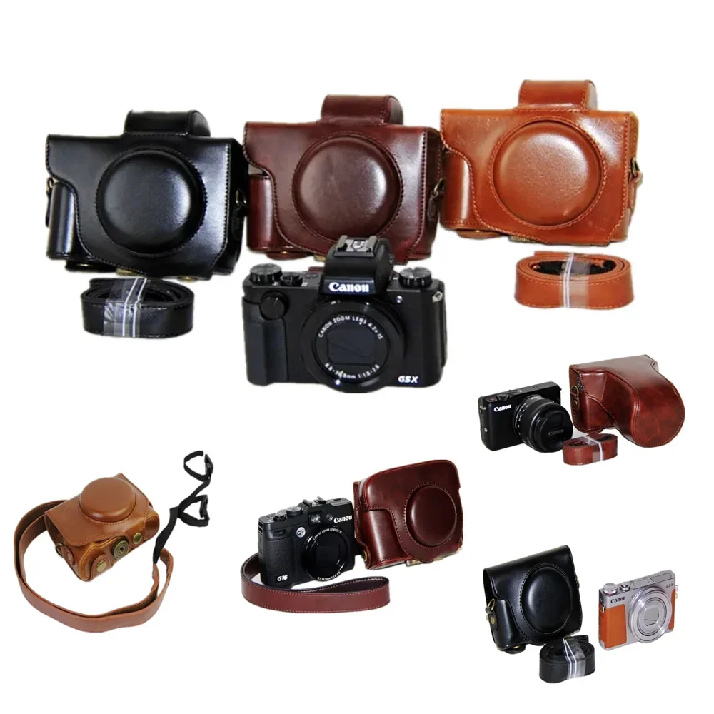 PU Leather Camera Bag Case For Canon G7X2 G7X3 SX720 SX730 SX740 HS G5X G9X G9X2 EOS M50 M5 M6 M50II Full Body Cover With Strap