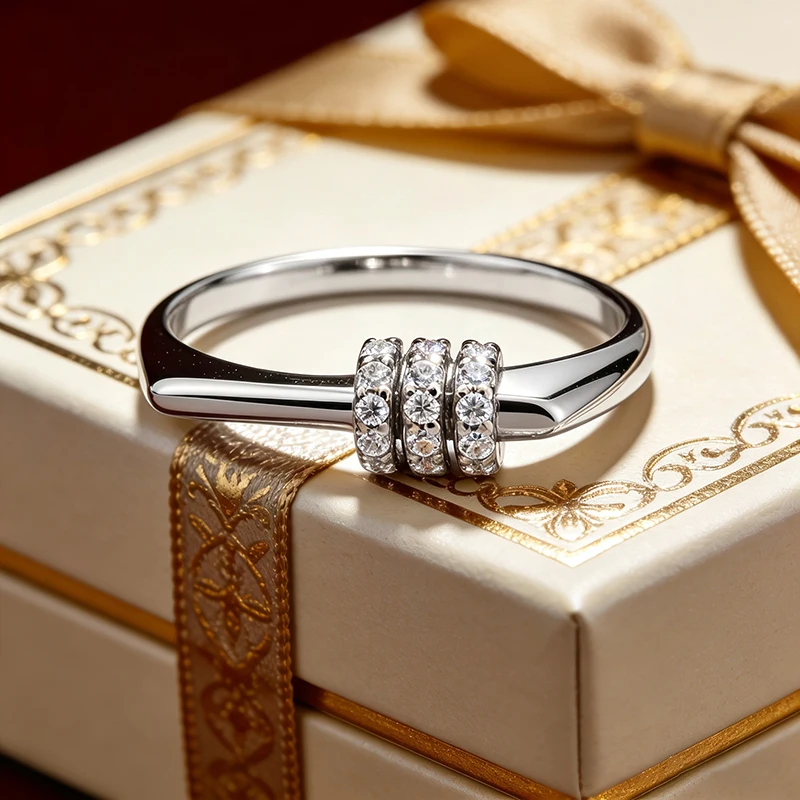 Huitan Mehrreihige Kubische Zirkonia Geometrische Ringe für Frauen Silberfarben/Goldfarben Minimalistischer Statement-Schmuck für Alltag und Party 2026 – Detail 3
