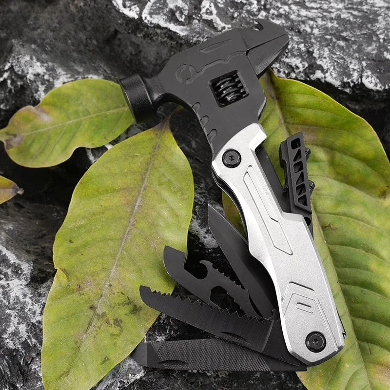 Outdoor Multi-function Wrench Hammer Pliers Tool Combination Folding Knife Pliers Camping Portable Portable Vehicle Floor Hammer