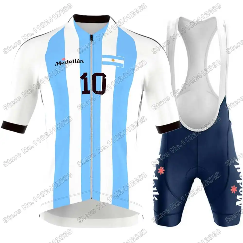 2023 Argentina National Team Cycling Jersey Set MEDELLÍN Cycling Clothing Men Road Bike Shirt Suit Bicycle Bib Shorts MTB Wear