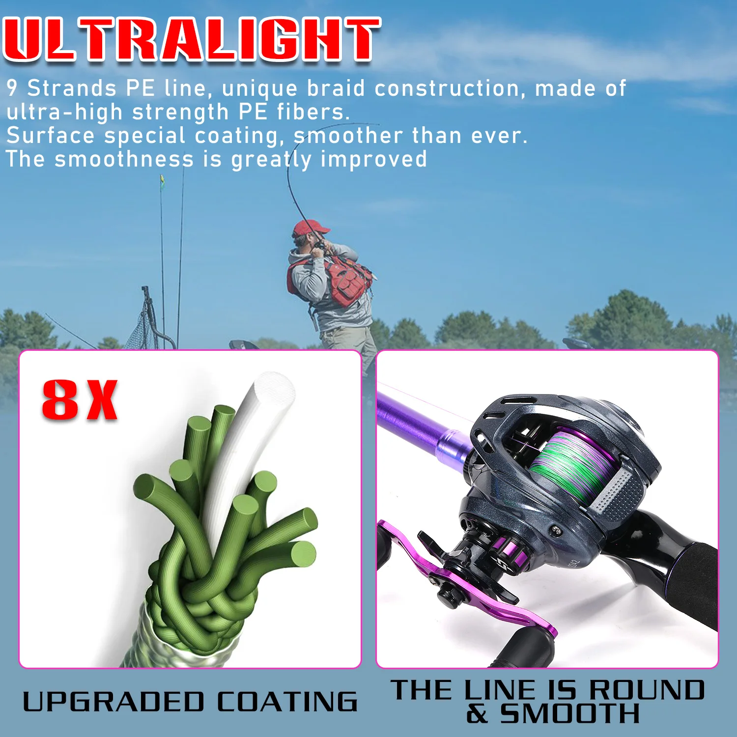 Sougayilang 300/500/1000M 9 Strong PE Fishing Line 8+X Strands Braided Fishing Line Multifilament Durable Fishing Line for Carp
