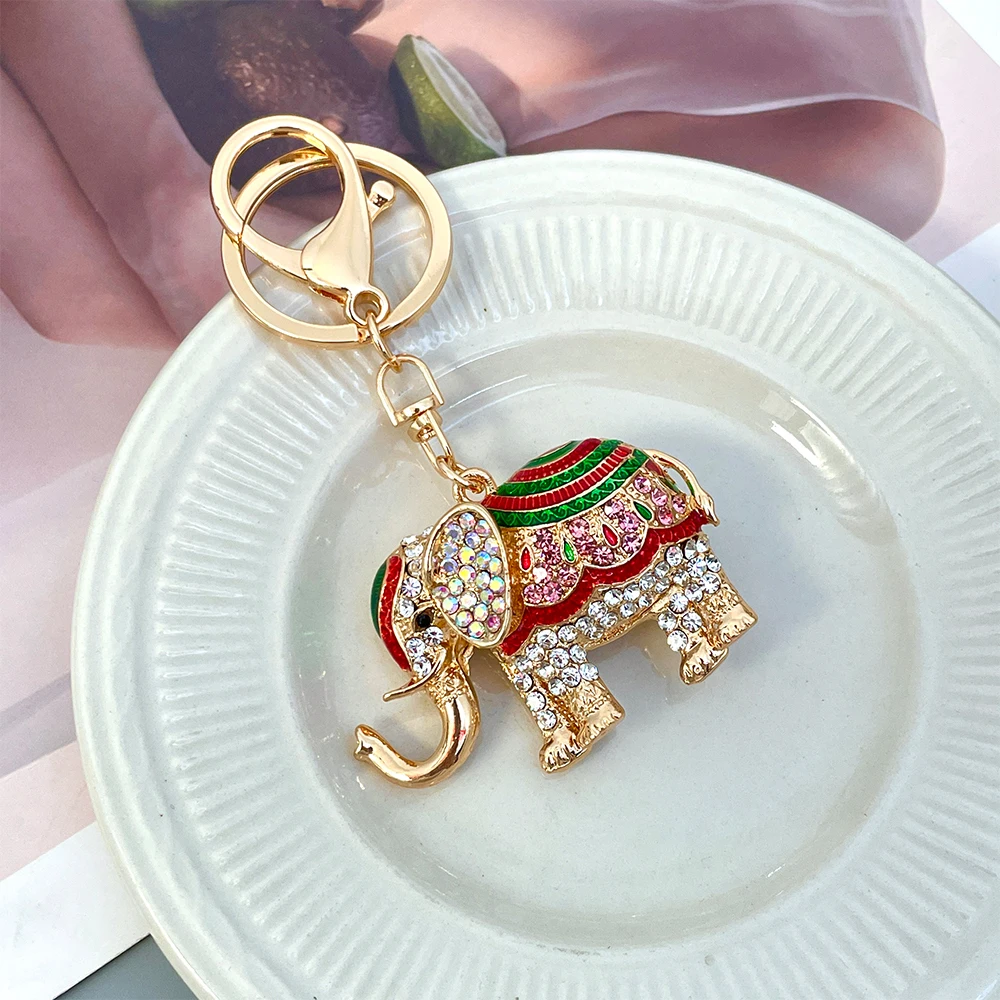 Sparkling Crystal Rhinestone Elephant Key Chain Women\'s Bag Pendant Holiday Travel Souvenir Mascot Thailand