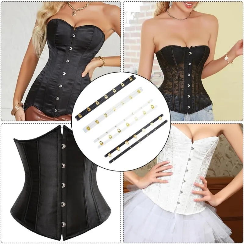 2 Pairs Corset Busk Buttons Black & White Corset Steel Bones 350mm 7 Buckle Stainless Steel Button Corset Busk Corset Spoon Busk