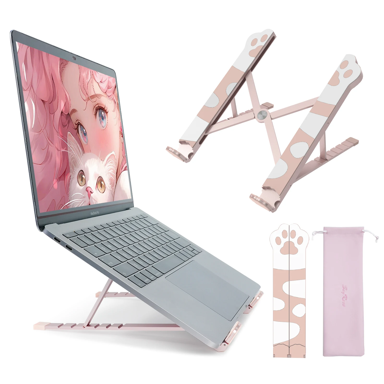 SayRose VX99 Cute Cat Paw Laptop Stand 6‑Level Adjustable Aluminum Alloy Foldable Portable Cooling Notebook Stand For 10‑16 Inch Laptop Tablet