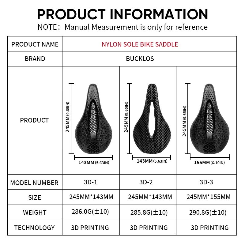 BUCKLOS 3D Printed Bike Nylon Saddle 143mm 155mm Road Bicycle Seat Super Light MTB Racing Saddles Cushion Cycling Seating Parts