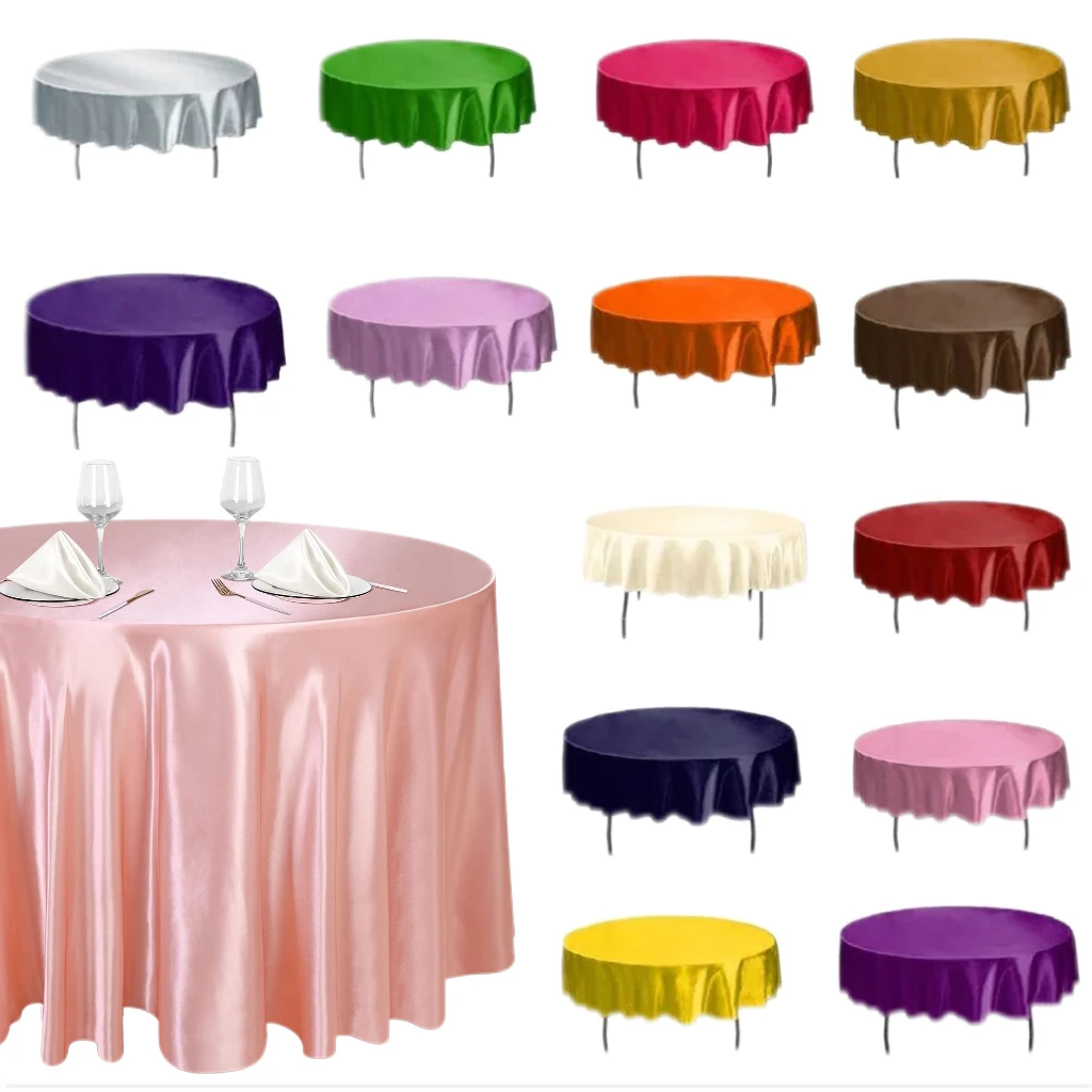 Multicolor Round Satin Tablecloth Wedding Party Resistant Wrinkle Free Soft Table Cloth Home Banquet Restaurant Table Decor