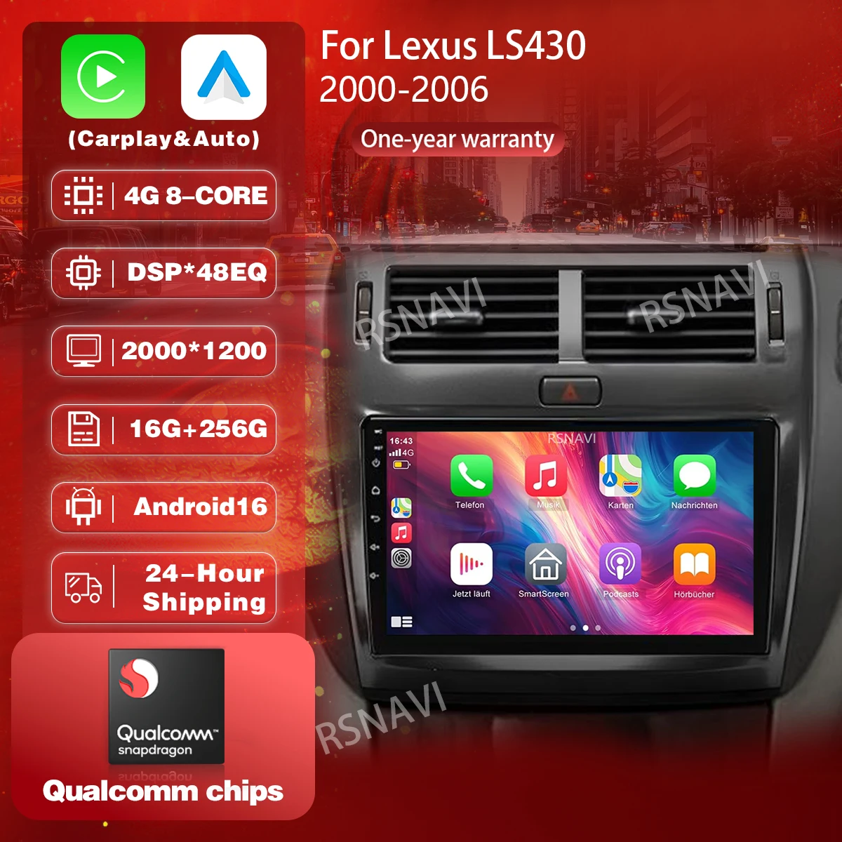 Plug and Play Android 16 Carplay Auto Screen 2K Car Radio For Lexus LS430 2000-2006 Player GPS Wifi Stereo Multimedia Navigation