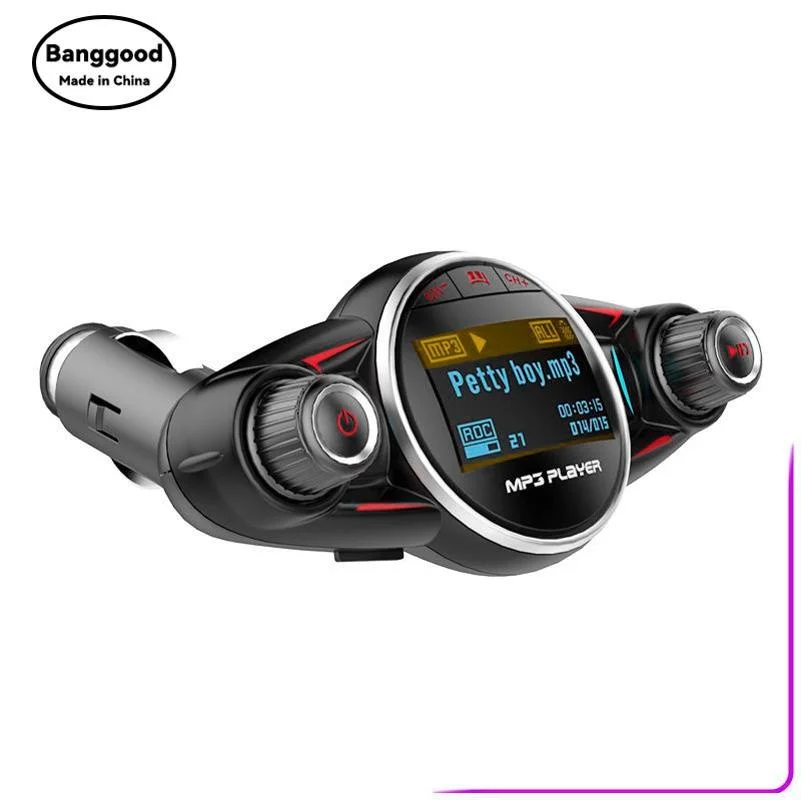BT08 New Big Eyes Double Head FM Car Bluetooth Mp3 Double Knob Large Screen Display Voltage Detection 2.1 Charging