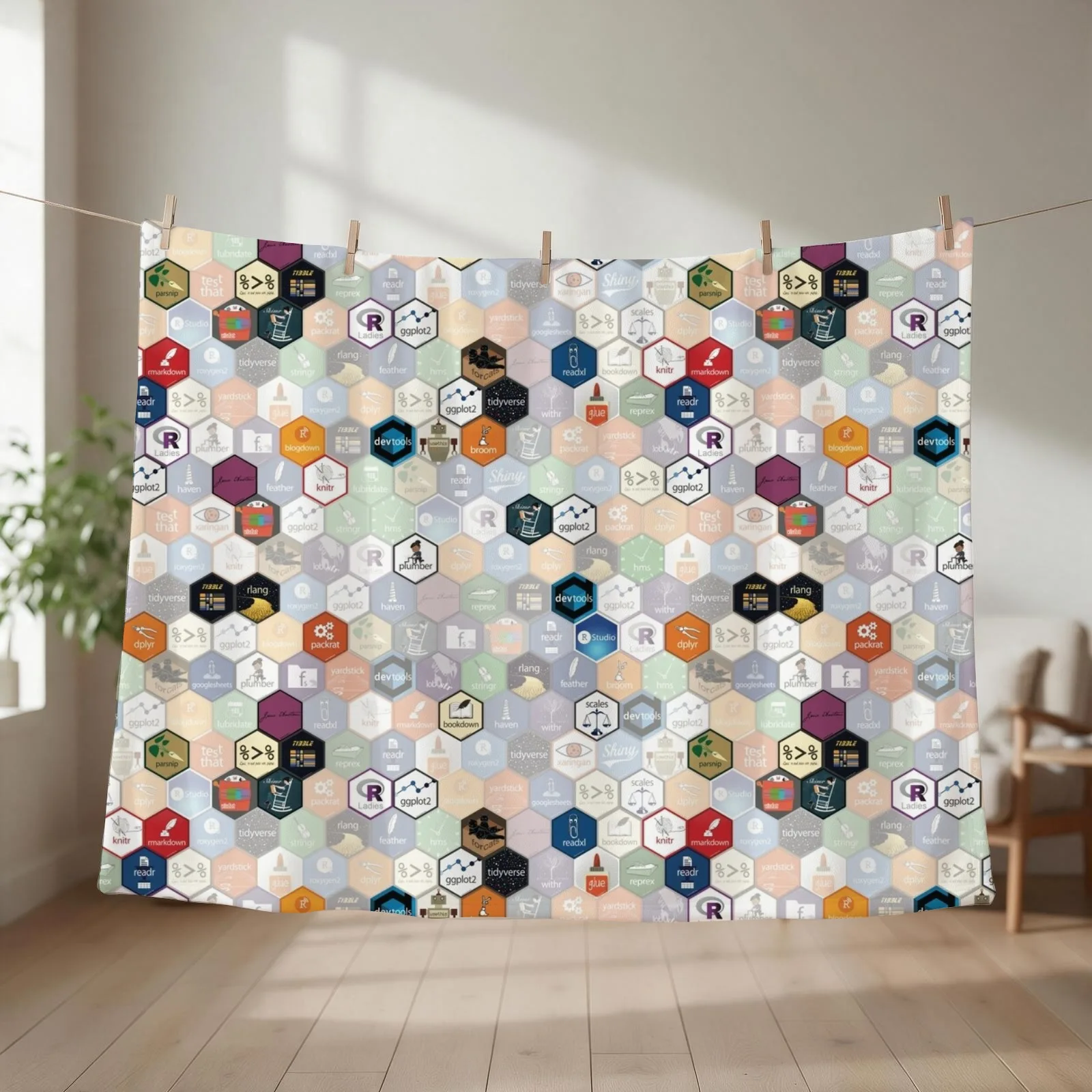 R hex fabric (small hexes) Throw Blanket couch cozy soft plush fuzzy picnic outdoor blanket